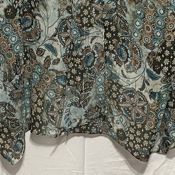 Lane Bryant shirt women 22/24 green multi color long sleeve open shoulder blouse - Picture 4 of 13